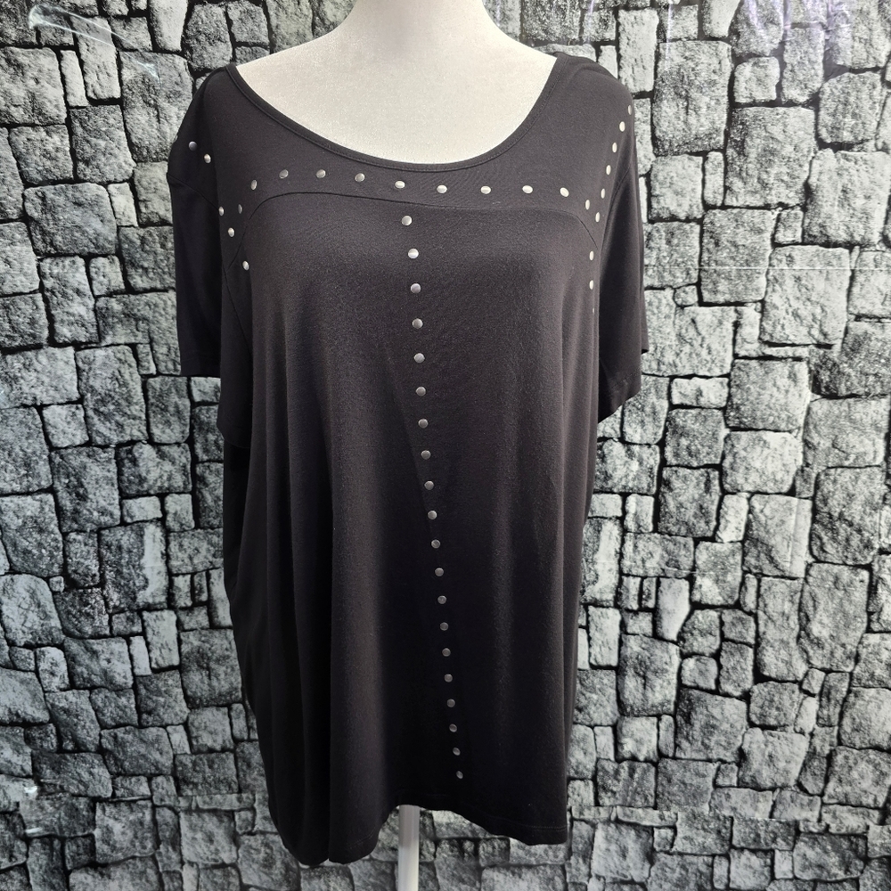 Simply Emma Black Studded Short Sleeve Top Size 3X